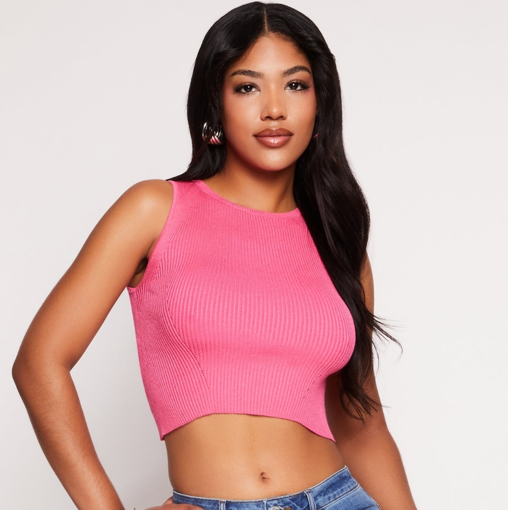 Hunter + Brown Pink Sleeveless Ribbed Crop Top